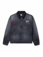 SAINT MXXXXXX - Corduroy-Trimmed Logo-Embroidered Distressed Cotton-Canvas Jacket - Black