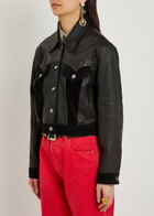 Versace Panelled Leather Jacket Black