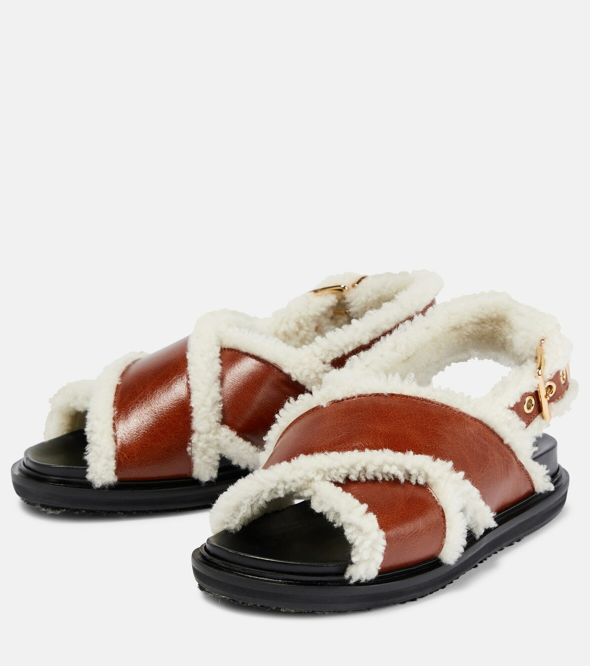 Marni - Fussbett shearling-trimmed leather sandals Marni