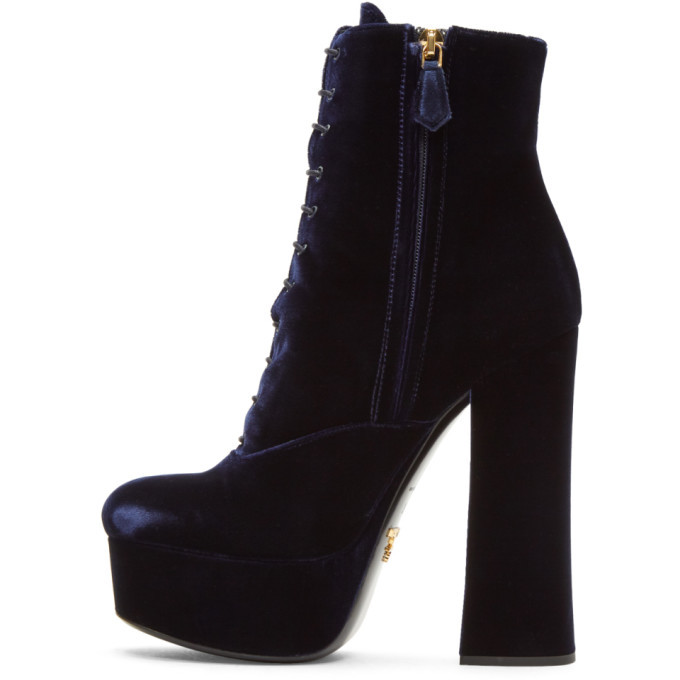 Prada blue outlet velvet boots