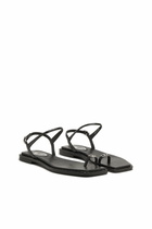 Diesel D-AMBER - Sandal in leather with metallic logo - Sandals Womens in Black
