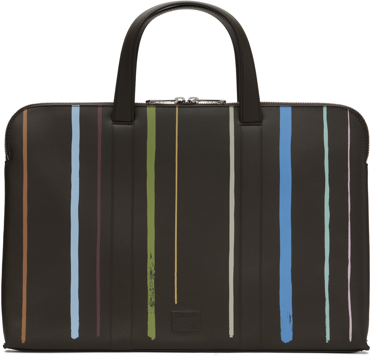 Paul Smith Brown 'Painted Stripe' Slim Leather Folio Briefcase