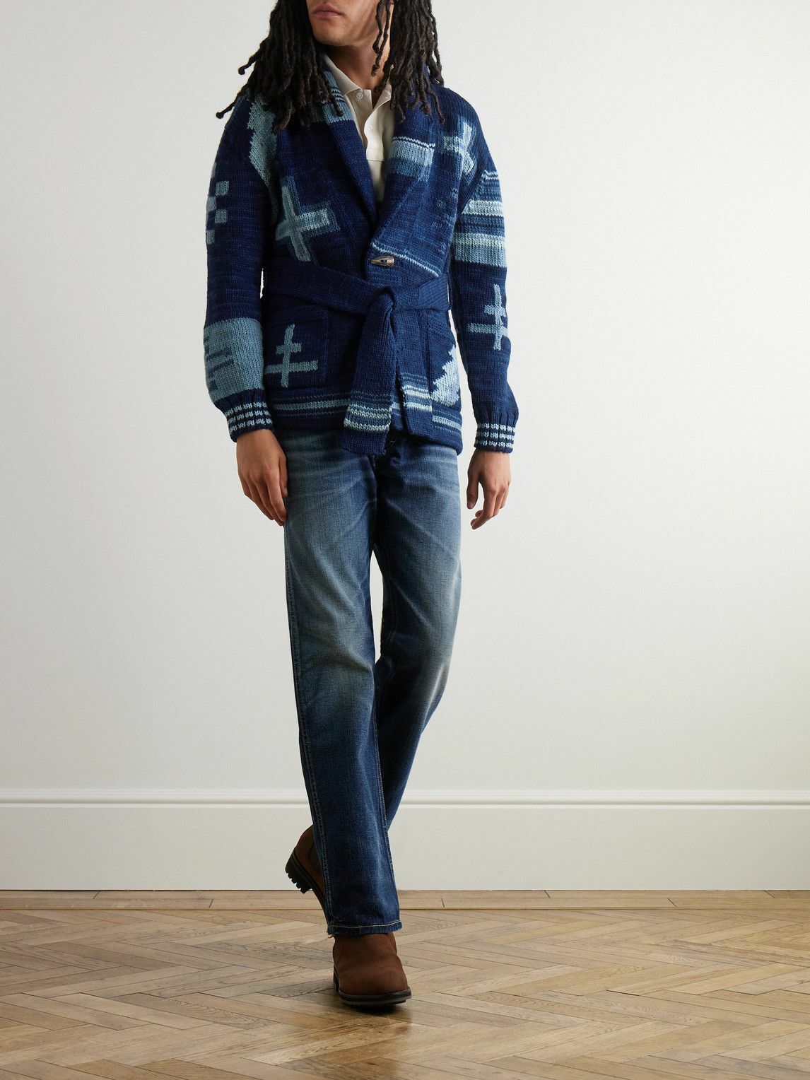 LAUREN RALPH LAUREN M ナバホ　カーディガン Polo Ralph Lauren - Naiomi Glasses Shawl-Collar Belted Jacquard