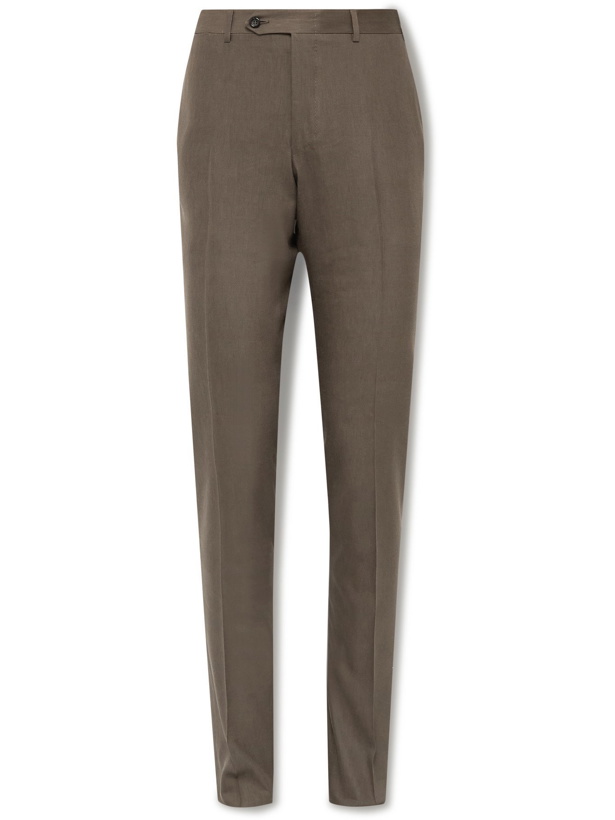 Photo: CANALI - Kei Slim-Fit Tapered Linen and Wool-Blend Suit Trousers - Brown