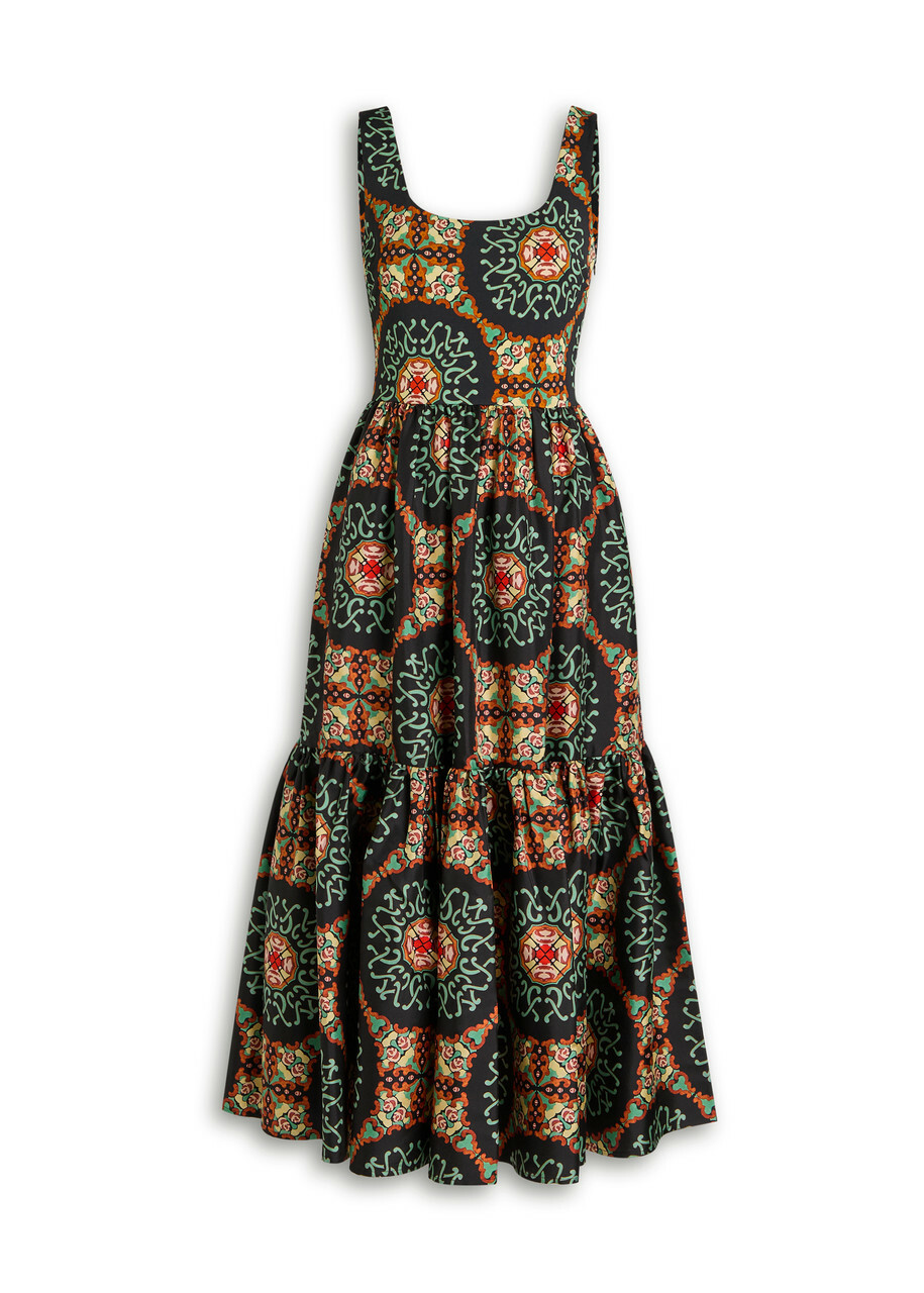 LA Double J Capri Printed Satin-twill Midi Dress Multicoloured