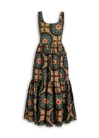 LA Double J Capri Printed Satin-twill Midi Dress Multicoloured