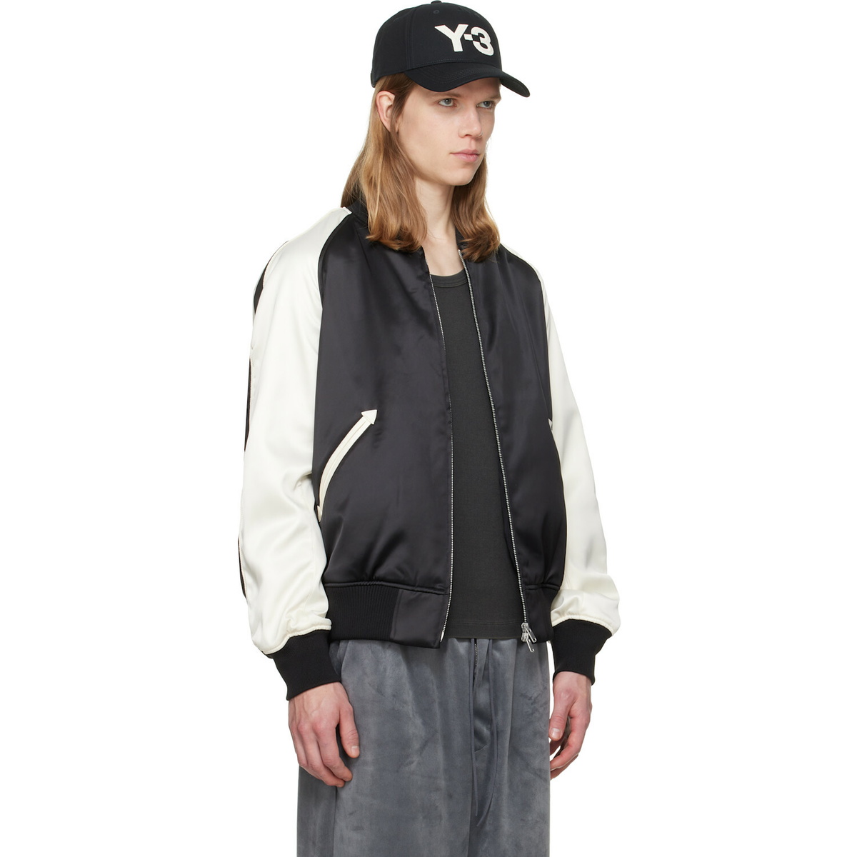 Y-3 Black Liquid Logo Satin Souvenir Jacket