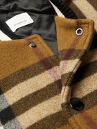 Burberry - Checked Wool-Blend and Full-Grain Leather Varsity Jacket - Brown