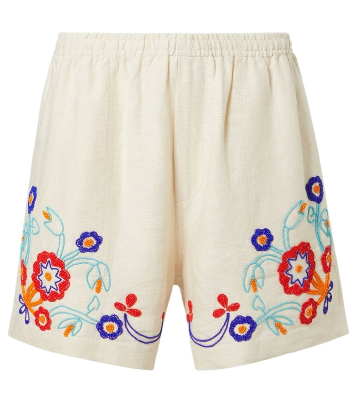 Photo: Bode Garden Party beaded linen shorts