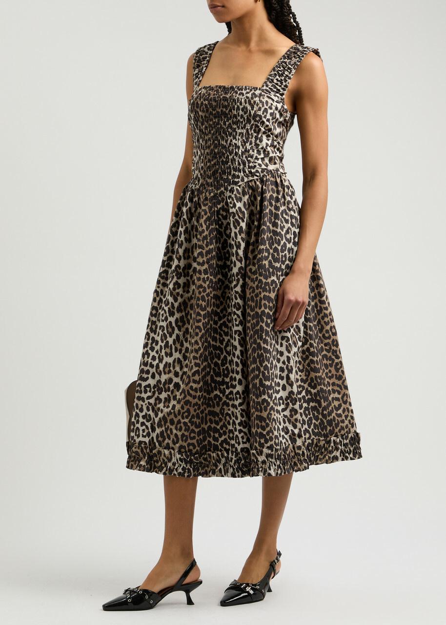 Ganni Leopard-print Cotton Midi Dress GANNI
