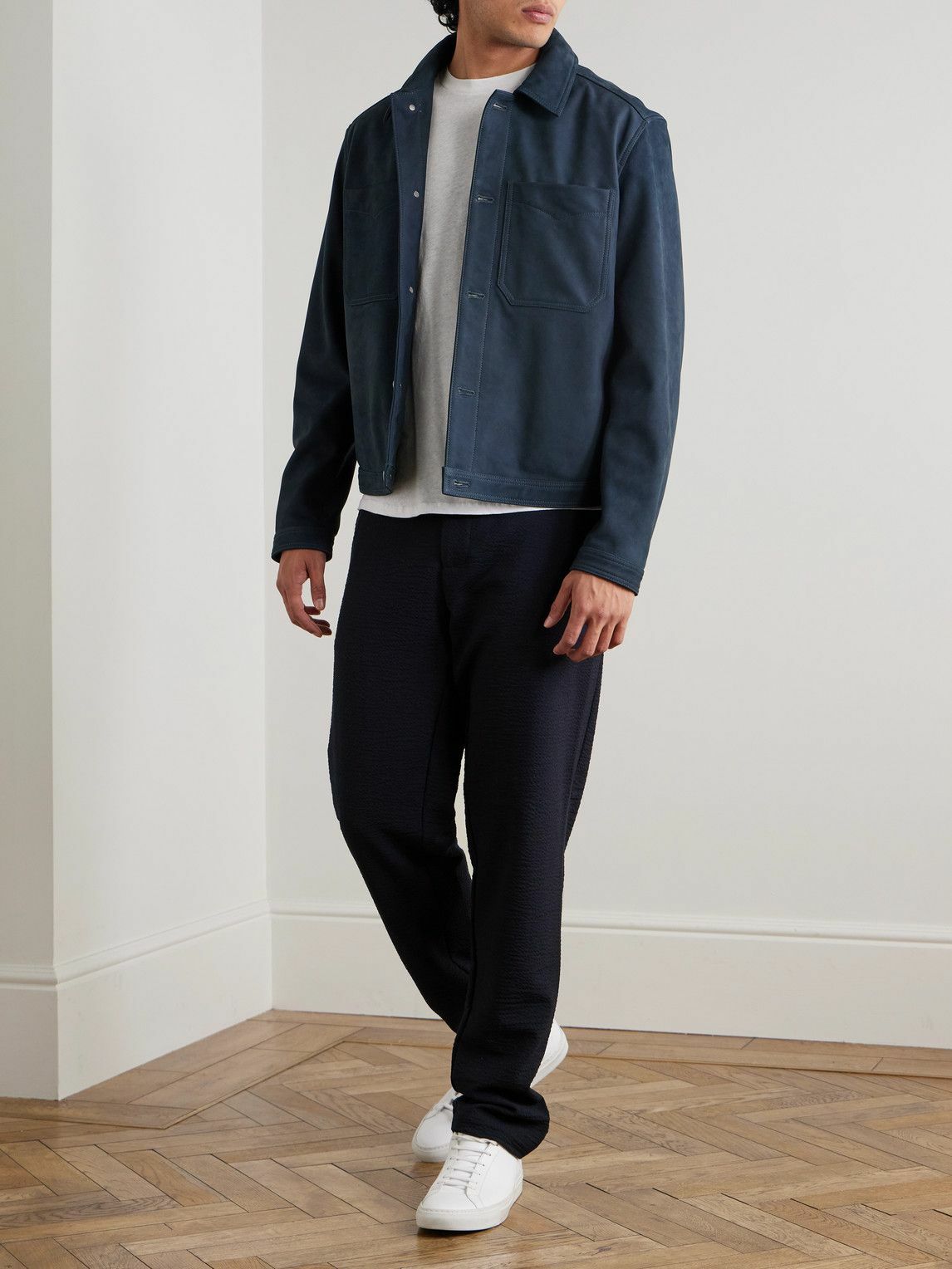 Sunspel - Straight-Leg Wool-Blend Seersucker Trousers - Blue