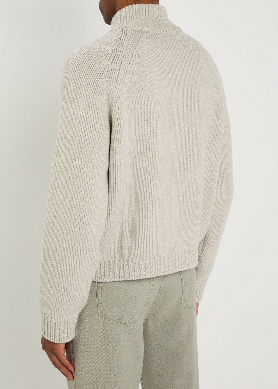 Our Legacy Ribbed Merino Wool Zip-through Cardigan Off White