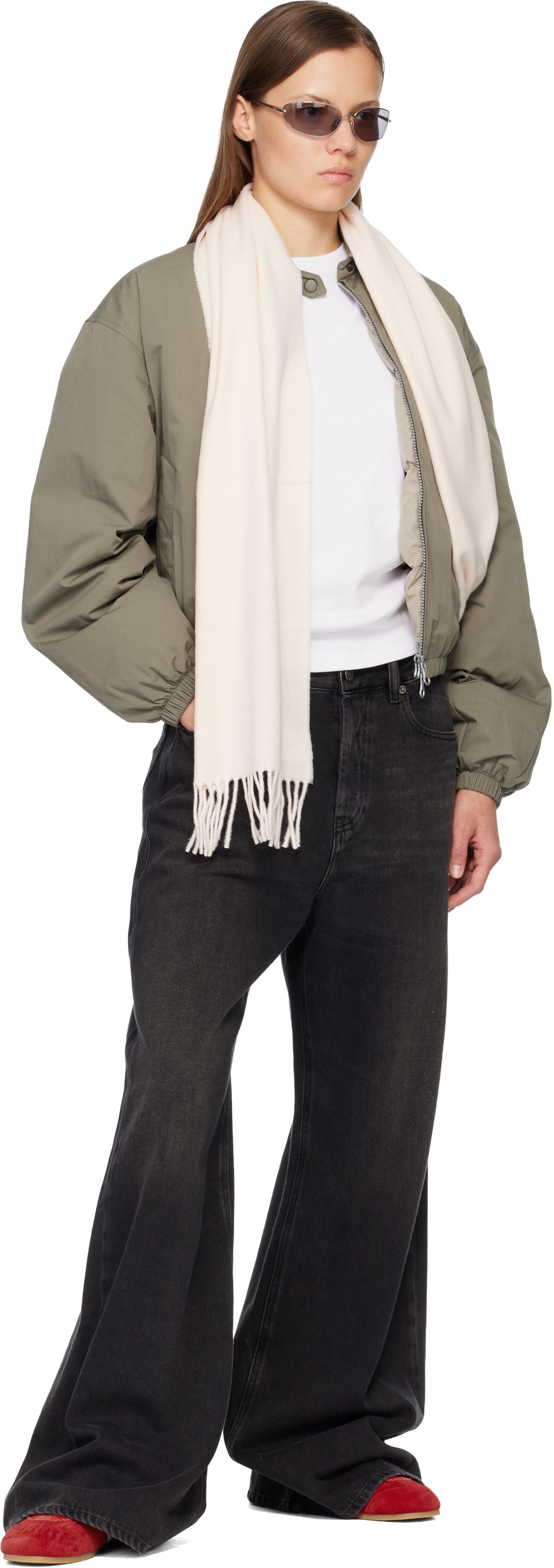 Acne Studios Pink Skinny Fringe Wool Scarf