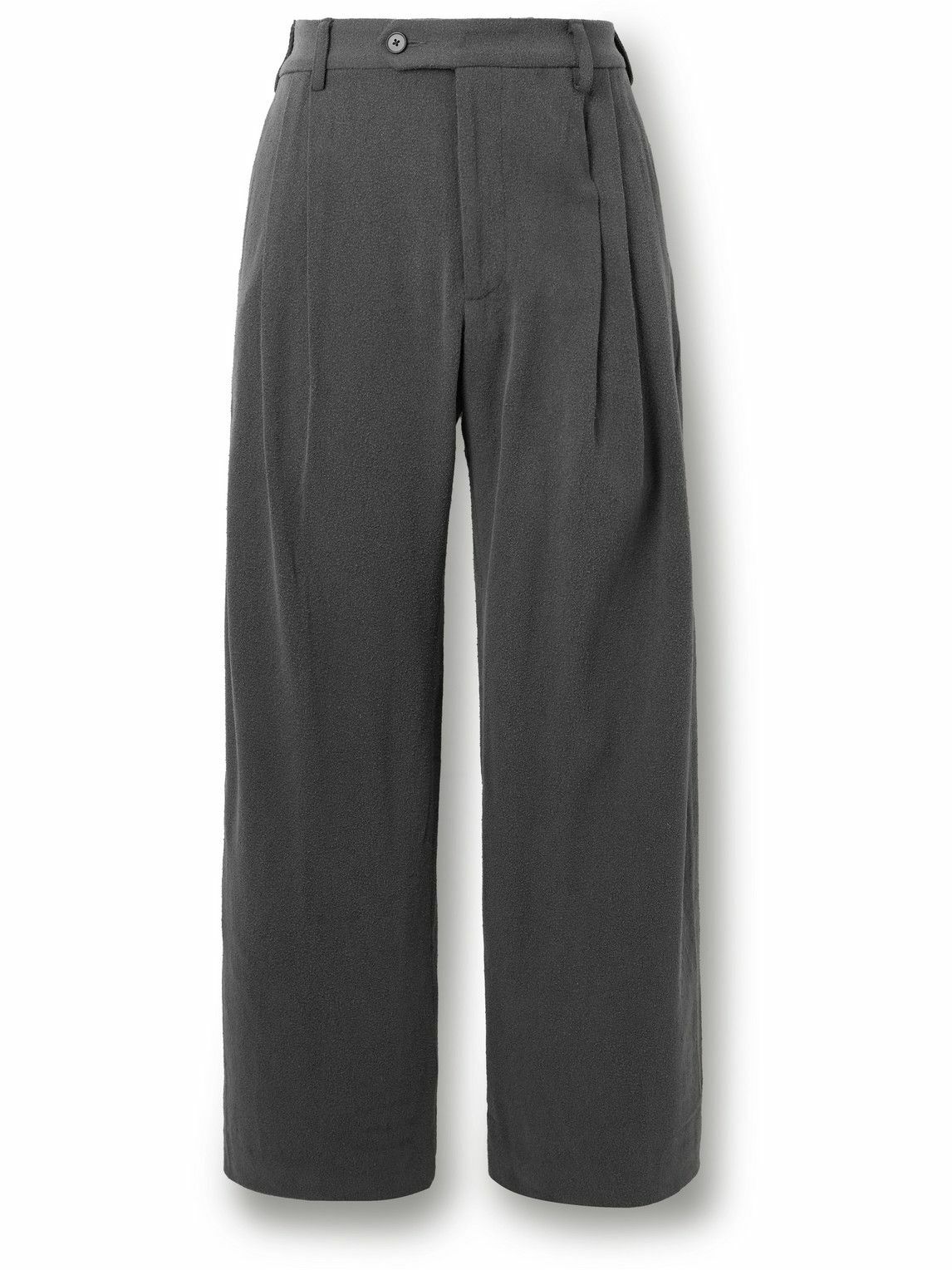 Small Talk - Straight-Leg Pleated Brushed Silk-Twill Trousers - Gray