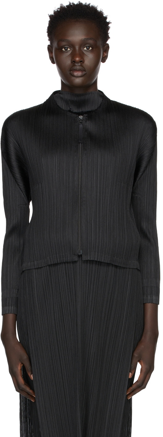 Pleats Please Issey Miyake Black Monthly Colors October Cardigan