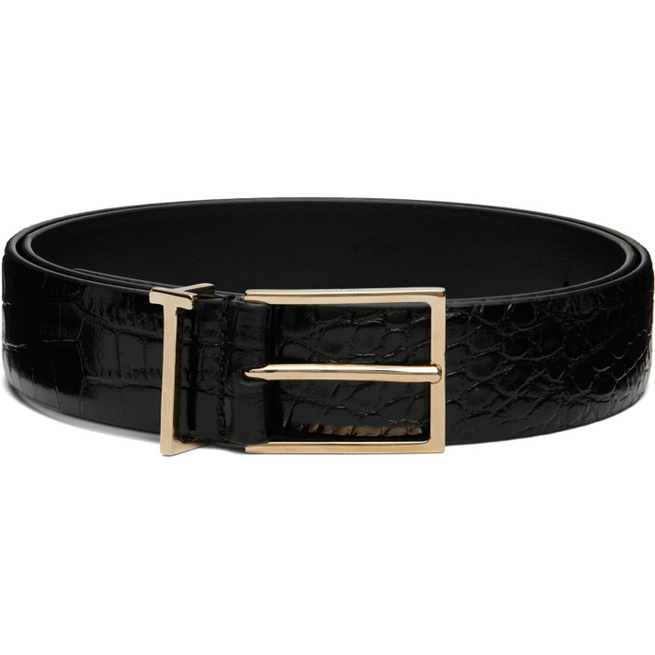 Photo: TOM FORD Black Soft Printed Croc Belt