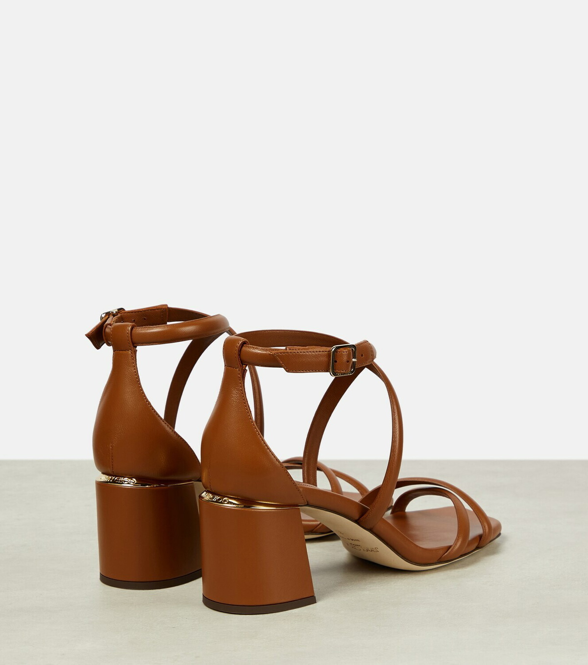 ロゴプレート★Jimmy Choo RHEEA65 レザーストラップサンダルTAN Jimmy Choo Rheea 65 leather sandals Jimmy Choo
