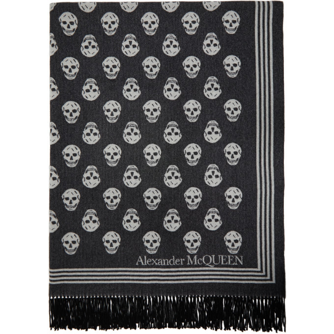Alexander McQueen Grey and White Skull Biker Blanket