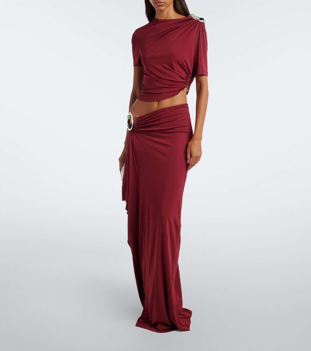 Christopher Esber Orica Crystal ruched jersey crop top