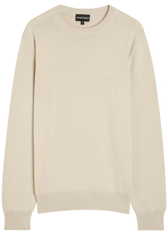 Photo: Emporio Armani Logo-embroidered Cotton-knit Jumper Beige