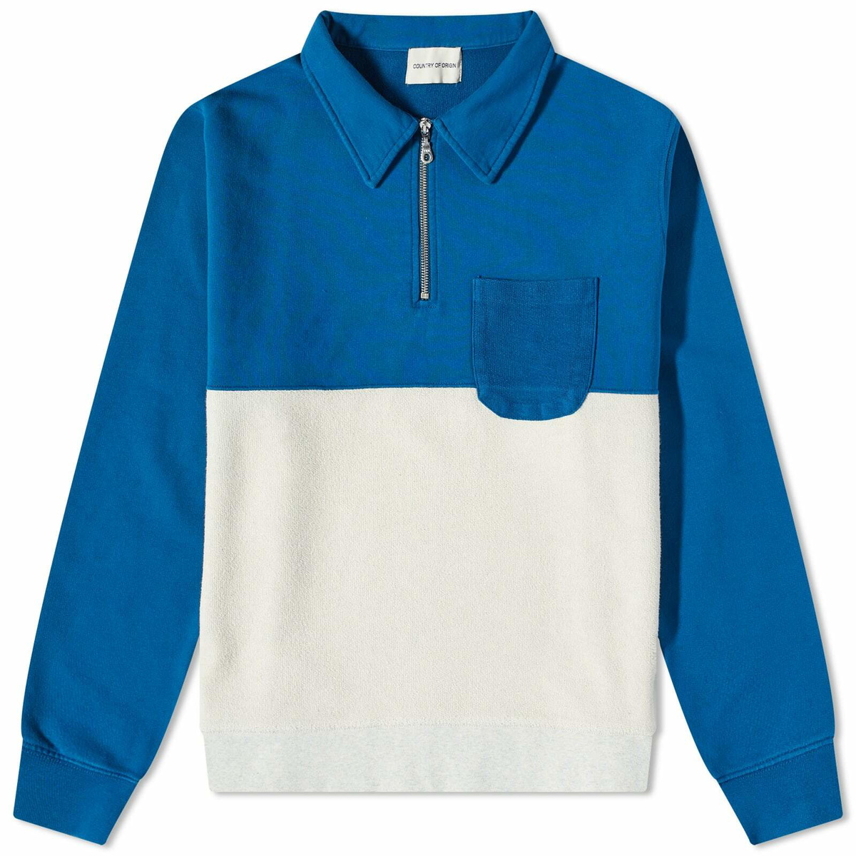 Country Of Origin Men's Reverse Quarterzip Sweatshirt in Sea Blue/Light Grey Country Of Origin
