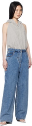 Pushbutton Blue & Gray Halter Hoodie Jumpsuit
