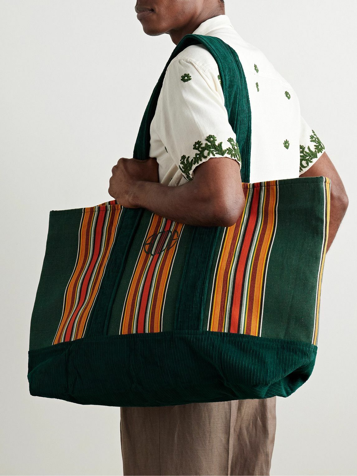 BODE - Parakeet Logo-Embroidered Striped Canvas and Corduroy Tote Bag