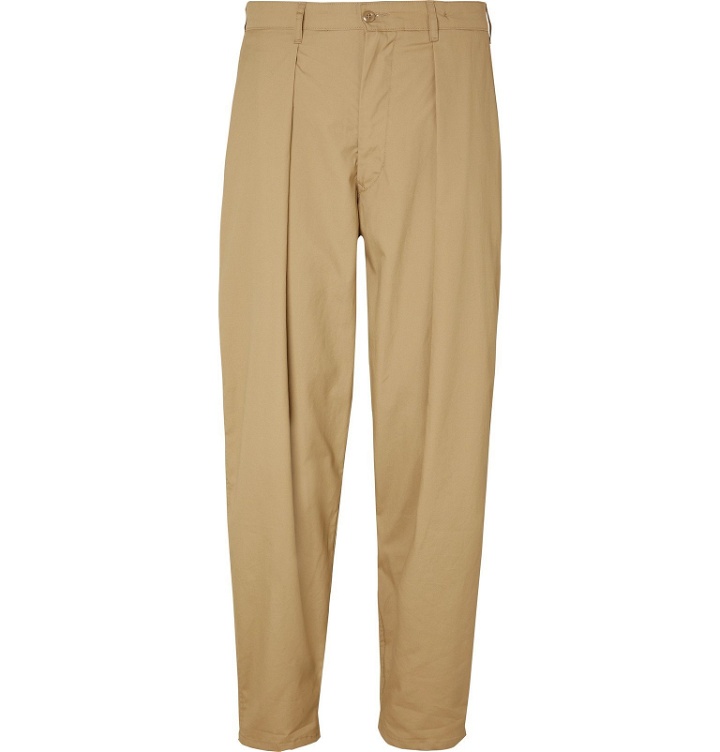 Photo: Monitaly - Tapered Cropped Pleated Vancloth Cotton Oxford Trousers - Neutrals