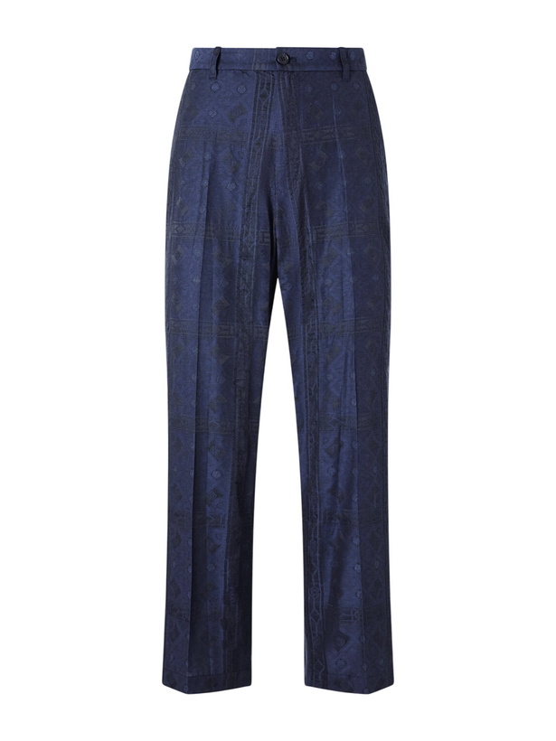 Photo: Blue Blue Japan - Straight-Leg Cotton-Blend Jacquard Trousers - Blue