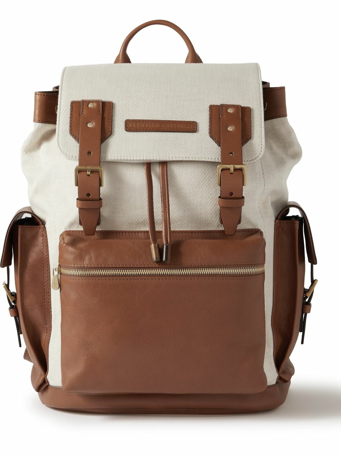 Photo: Brunello Cucinelli - Cotton and Linen-Blend Twill and Leather Backpack