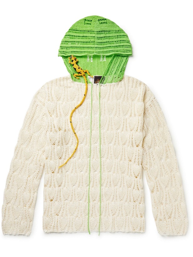 Photo: LOEWE - Paula's Ibiza Embellished Crocheted Cotton Hoodie - Neutrals