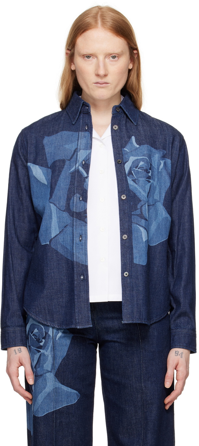 Kenzo Blue Kenzo Paris Rose Denim Shirt Kenzo