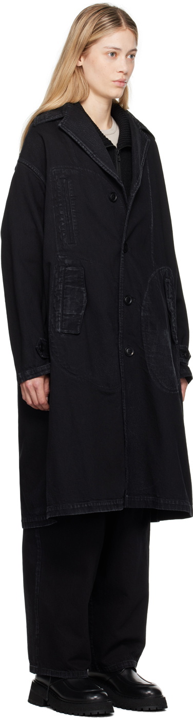 Y's Black Faded Denim Coat
