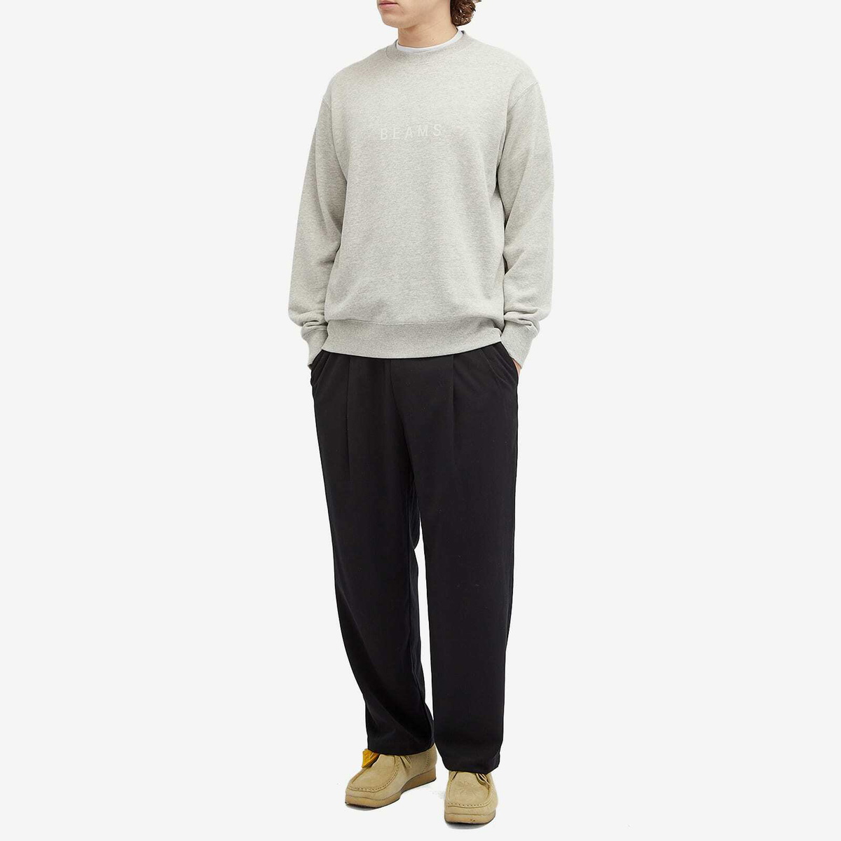 BEAMS Men's Logo Crew Sweatshirt in Grey