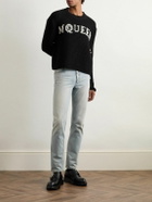 McQueen - Cropped Ribbed Logo-Jacquard Cotton Sweater - Black