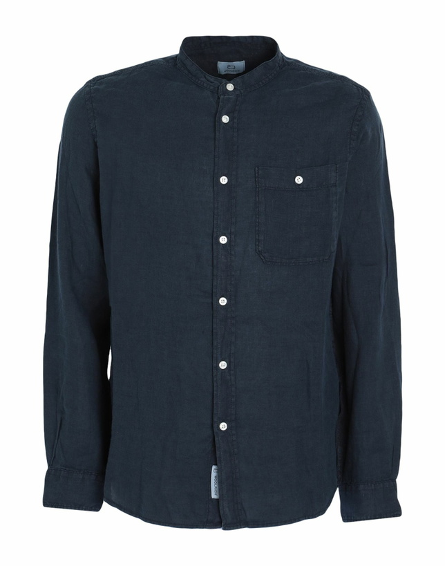 Photo: Woolrich Band Collar Linen Shirt Mens Shirt in Midnight blue