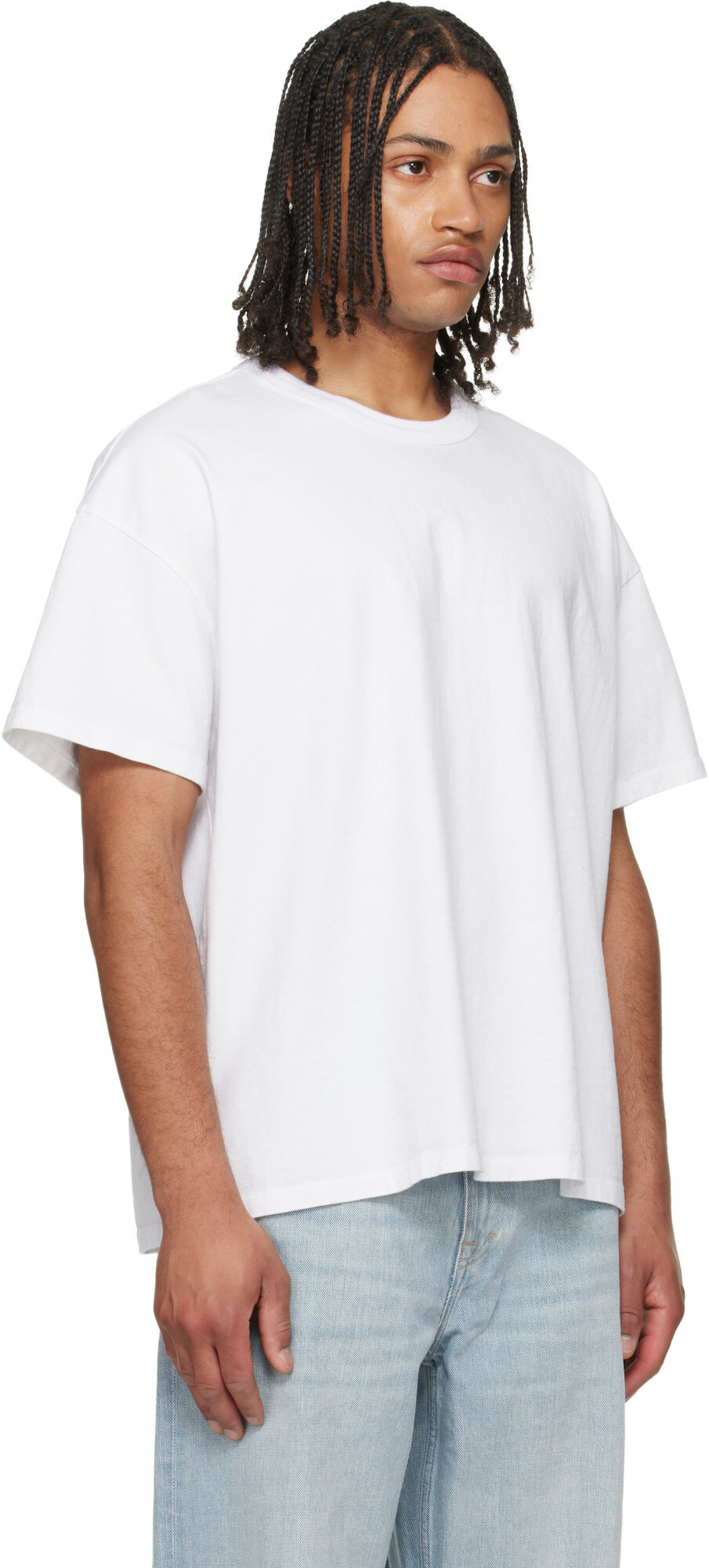 Les Tien White Lightweight Binded Neck Oversized T-shirt