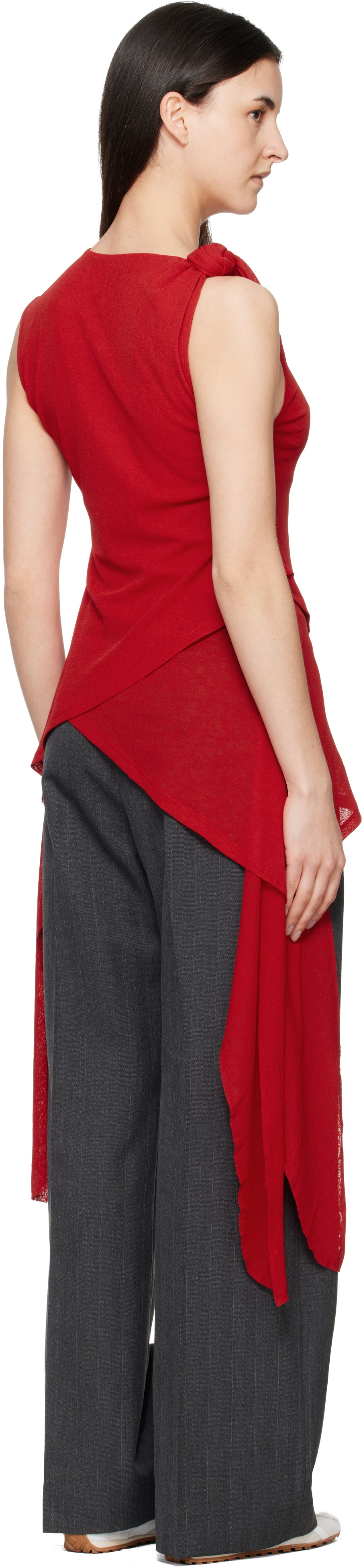 GANNI Red Marl Mesh Top