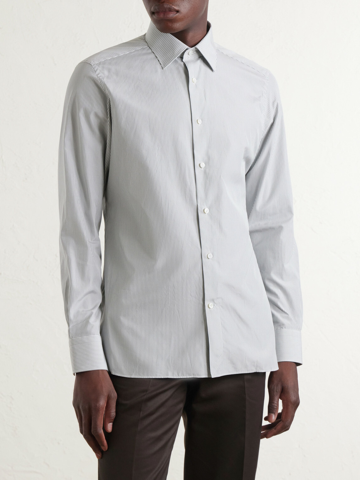 Zegna - Trofeo Stripped Cotton-Poplin Shirt - Blue