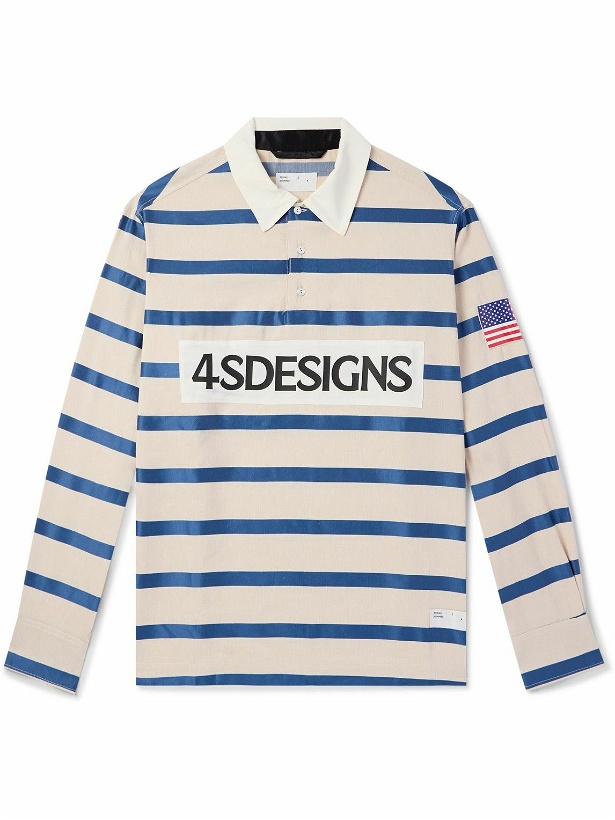 Photo: 4SDesigns - Rugby Appliquéd Striped Lyocell and Linen-Blend Polo Shirt - Neutrals