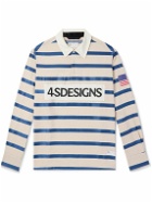 4SDesigns - Rugby Appliquéd Striped Lyocell and Linen-Blend Polo Shirt - Neutrals