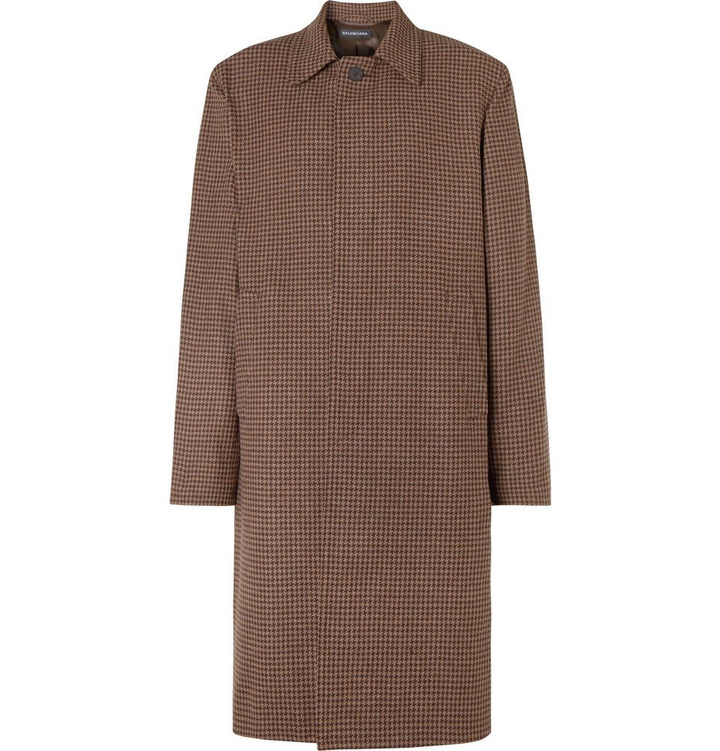 Photo: Balenciaga - Houndstooth Virgin Wool Coat - Brown