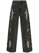 MARANT ETOILE Maella Embroidered Denim Wide Leg Jeans