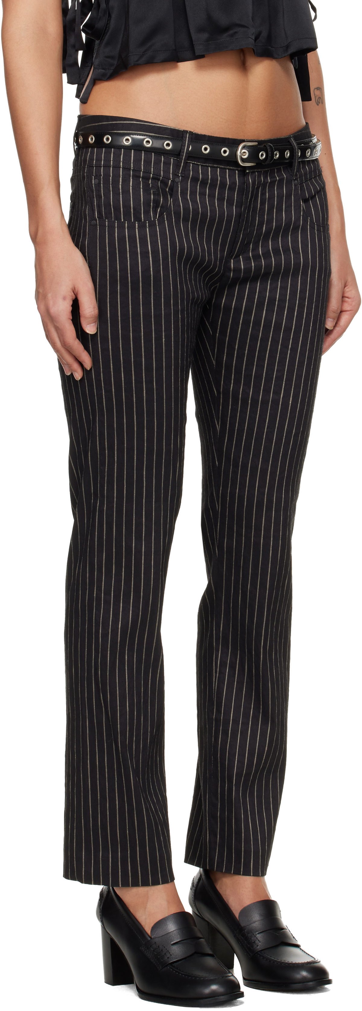 R13 Black Tailored Boy Straight Trousers