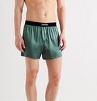 TOM FORD - Velvet-Trimmed Stretch-Silk Satin Boxer Shorts - Green