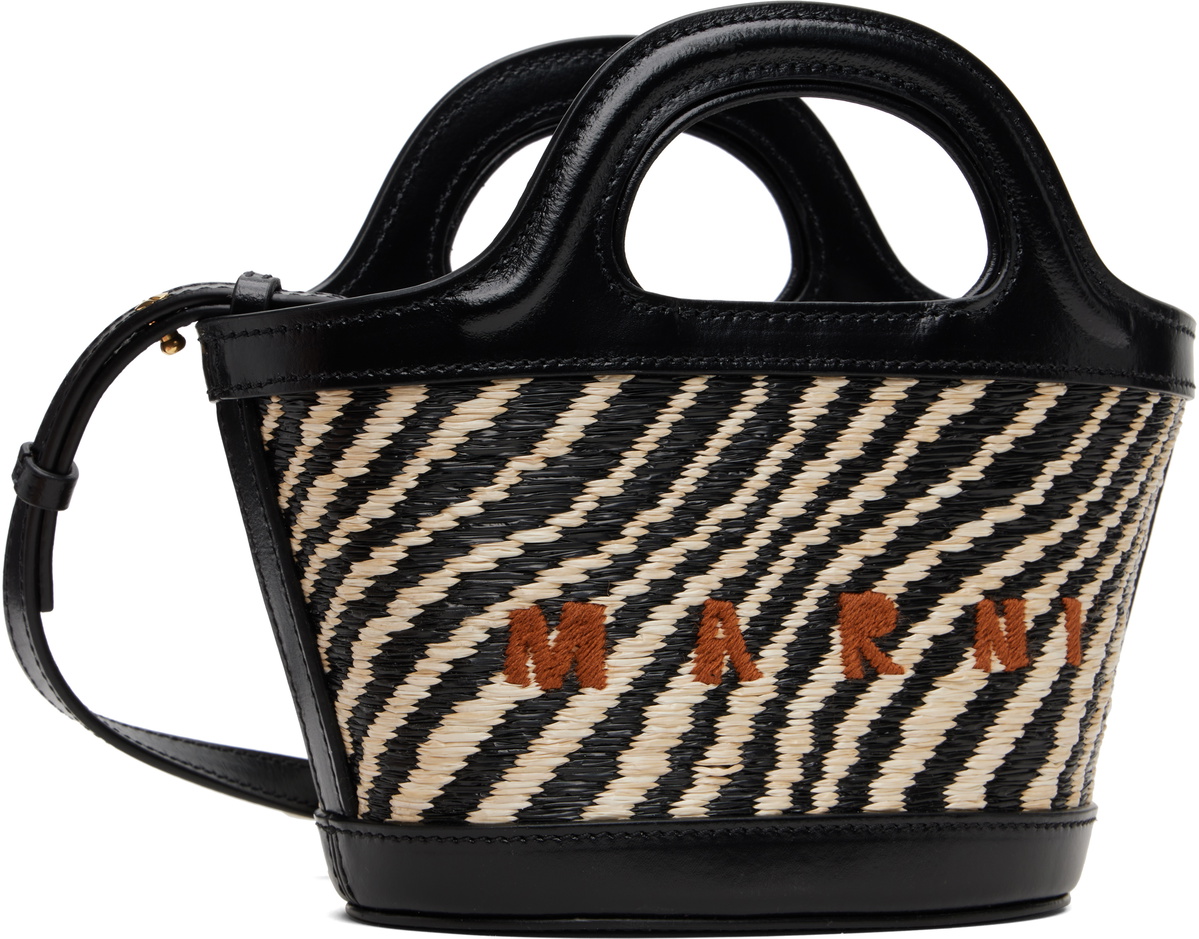 Marni Black & White Wavy Raffia-Effect Tropicalia Micro Tote