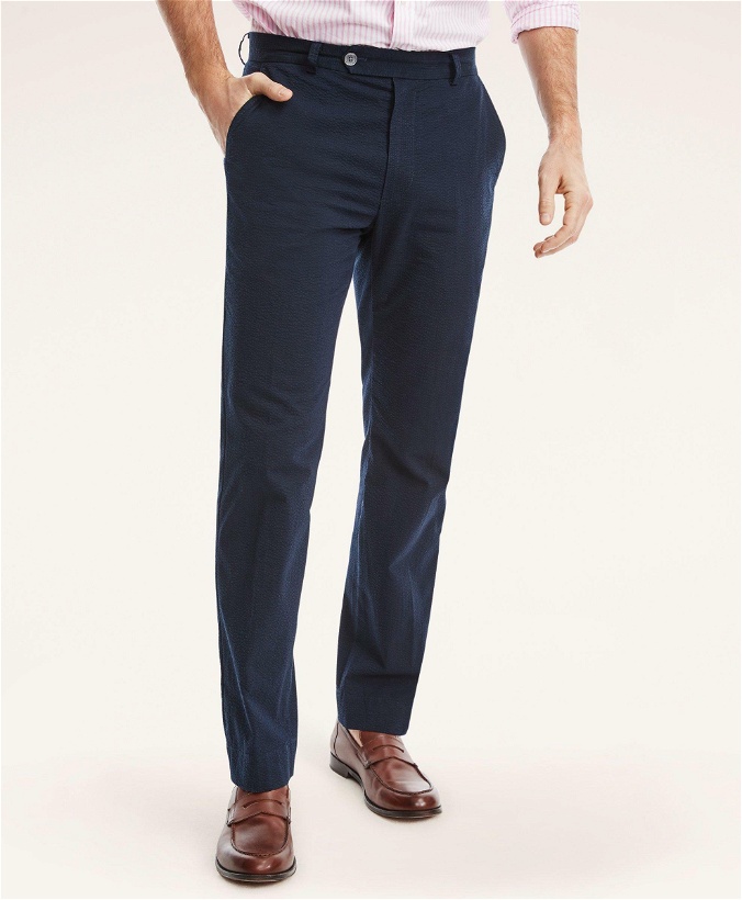 Photo: Brooks Brothers Men's Clark Straight-Fit Cotton Seersucker Pants | Navy