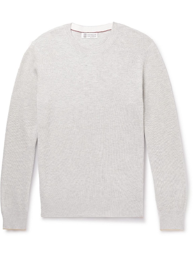 Photo: Brunello Cucinelli - Ribbed Cotton Sweater - Gray