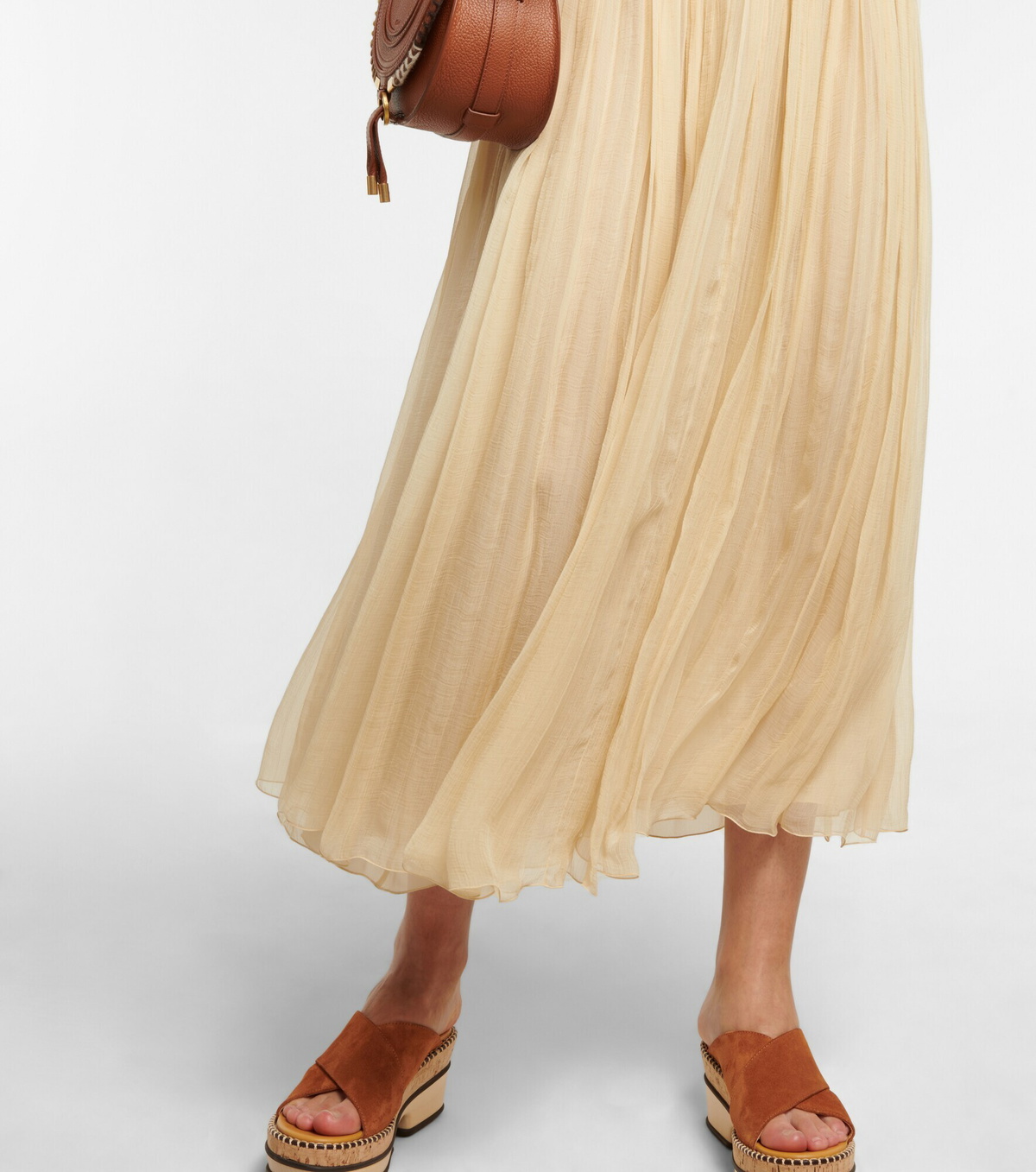 Chloe - Off-shoulder pleated silk midi dress Chloe