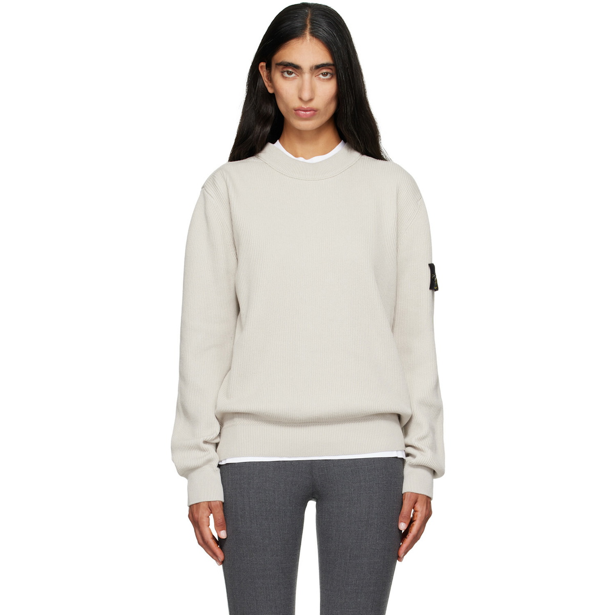 Stone Island Beige 5100154 Ribbed Soft Organic Cotton Sweater